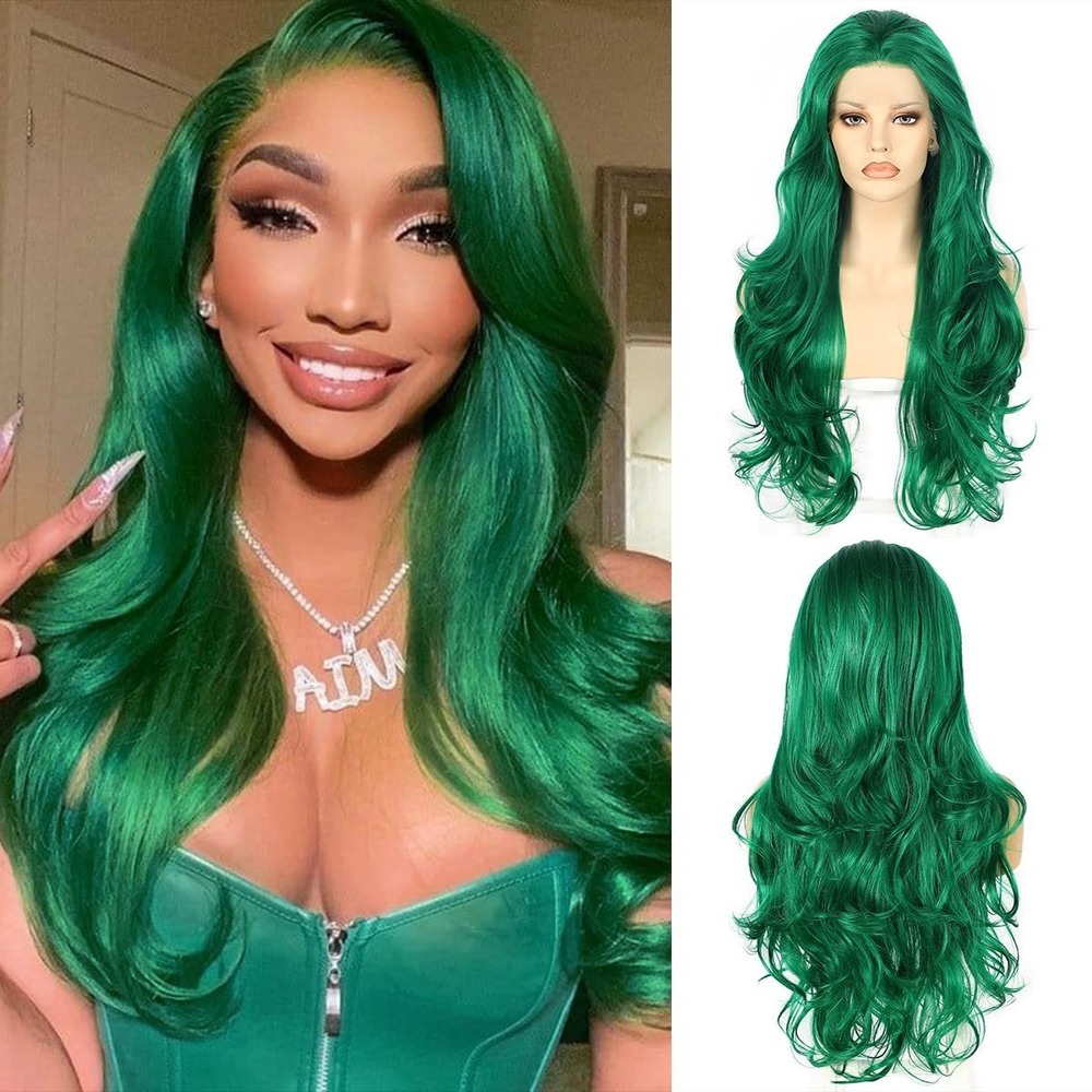 NWT BABEHERS Dark Green Lace Front Wig 26" Long Wavy Synthetic 13x3 Wig